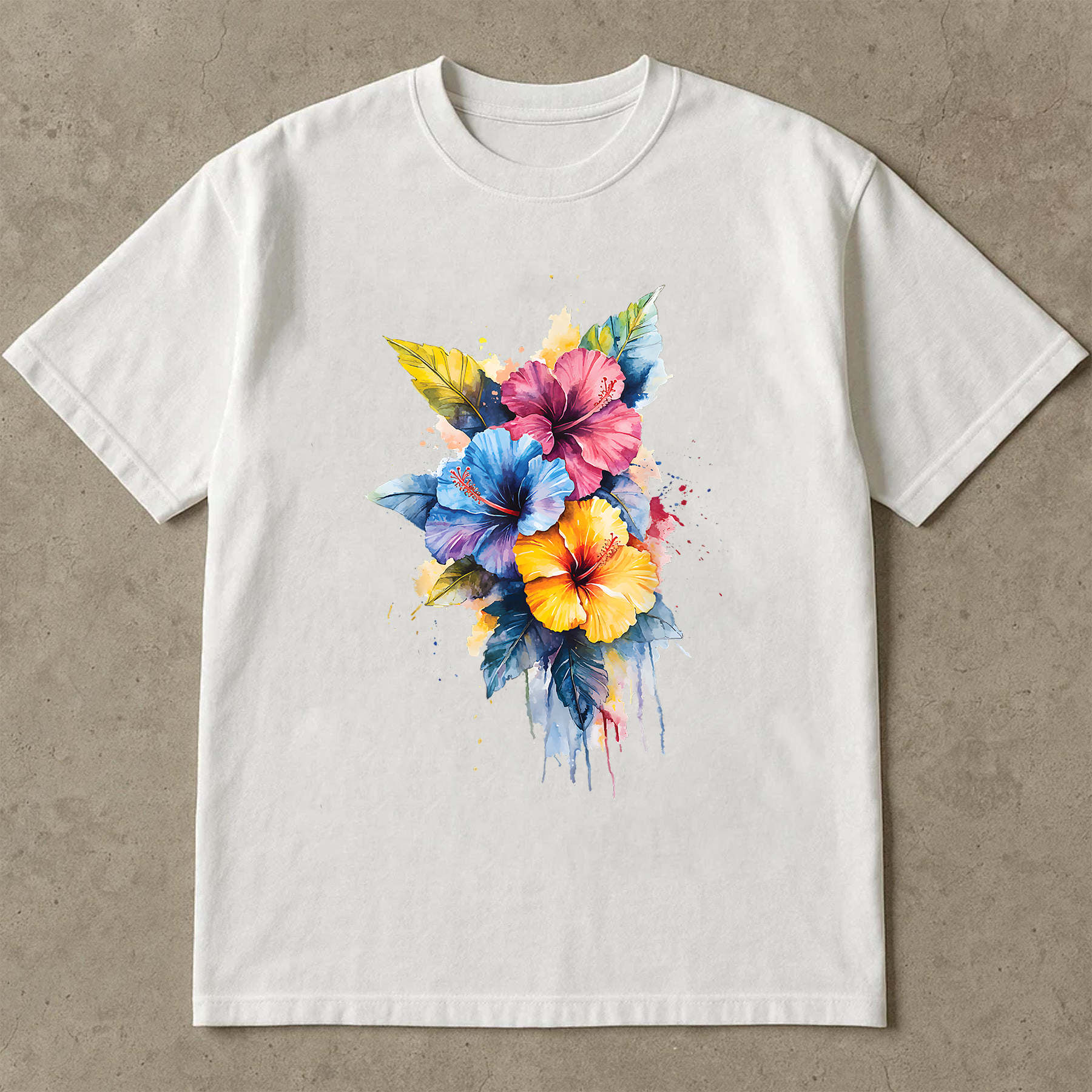 Hibiscus Flower Shirt, Watercolor Floral Tee, Tropical Summer Shirt, Colorful Beach T-Shirt, Vacation Vibe Tee, Gift for Her