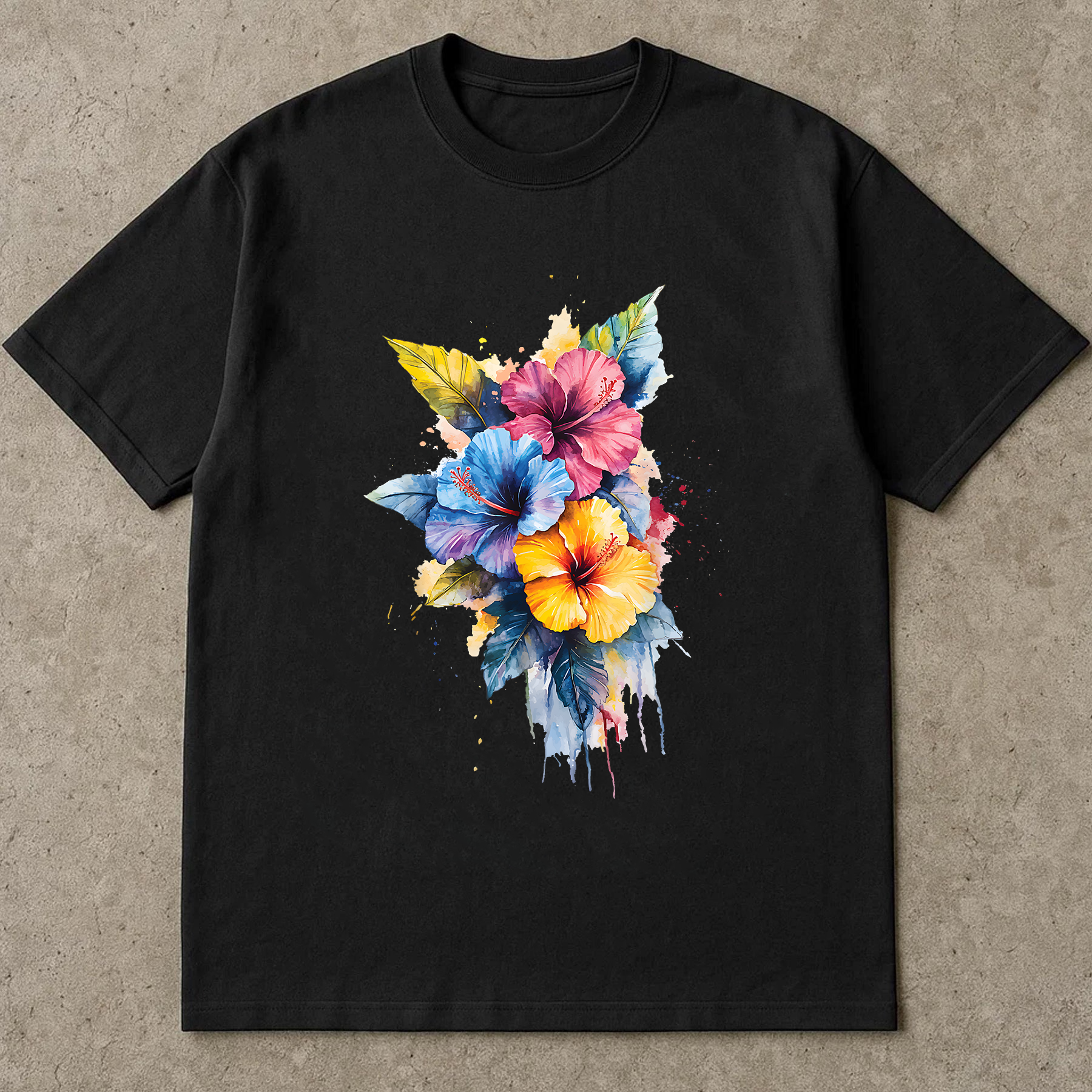 Hibiscus Flower Shirt, Watercolor Floral Tee, Tropical Summer Shirt, Colorful Beach T-Shirt, Vacation Vibe Tee, Gift for Her