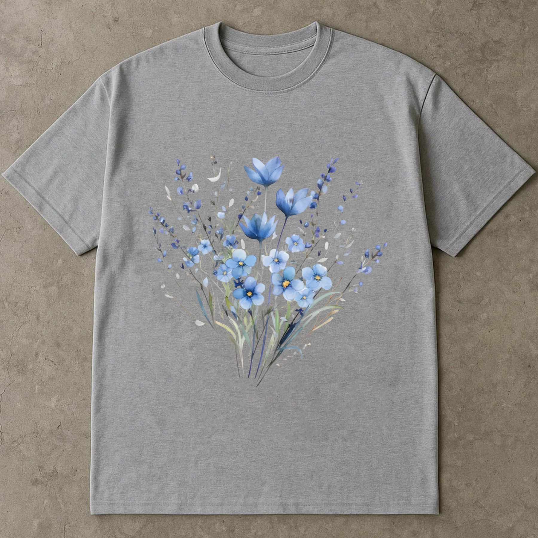 Blue Wildflower Shirt, Watercolor Floral Tee, Aesthetic Cottagecore T-Shirt, Botanical Flower Shirt, Soft Nature Lover Tee