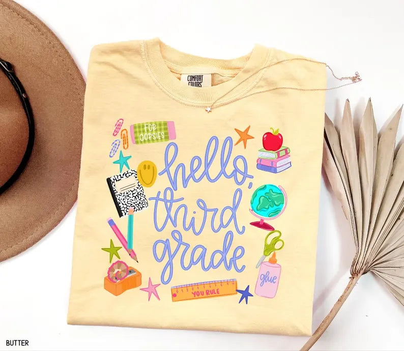 Hello Grade Shirt, Comfort Colors Tee, Back To School Teacher Tee, First Grade Shirt, Cute School Graphic Tee, Teacher Student Shirt, Second. SPETAL14