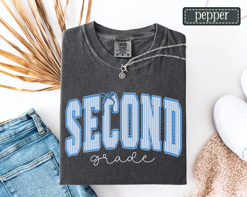 Second Grade Teacher Shirt • Comfort Colors 2nd Grade Teacher Tshirt • Second Grade Back To School Teacher Gift • Striped Seersucker Teacher. SPETAL17