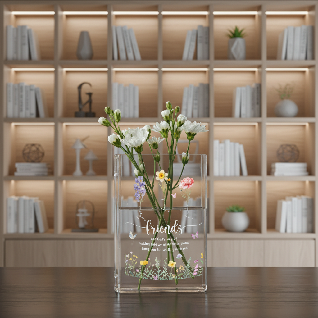 Personalized Best Friends Birth Month Flower Book Vase – Custom Ceramic Vase for Besties, Soul Sisters Gift, Perfect BFF Friendship Decor