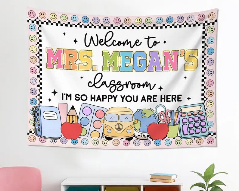 Welcome to Classroom Tapestry, Custom Name Teacher Tapestry, Classroom Decor, Welcome To Class Banner, Teacher Gifts, Back To School. CBPETAL20