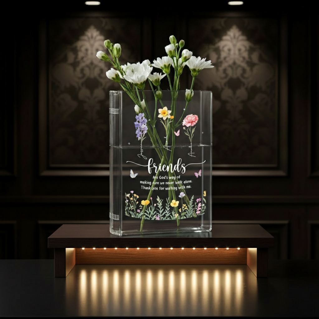 Personalized Best Friends Birth Month Flower Book Vase – Custom Ceramic Vase for Besties, Soul Sisters Gift, Perfect BFF Friendship Decor