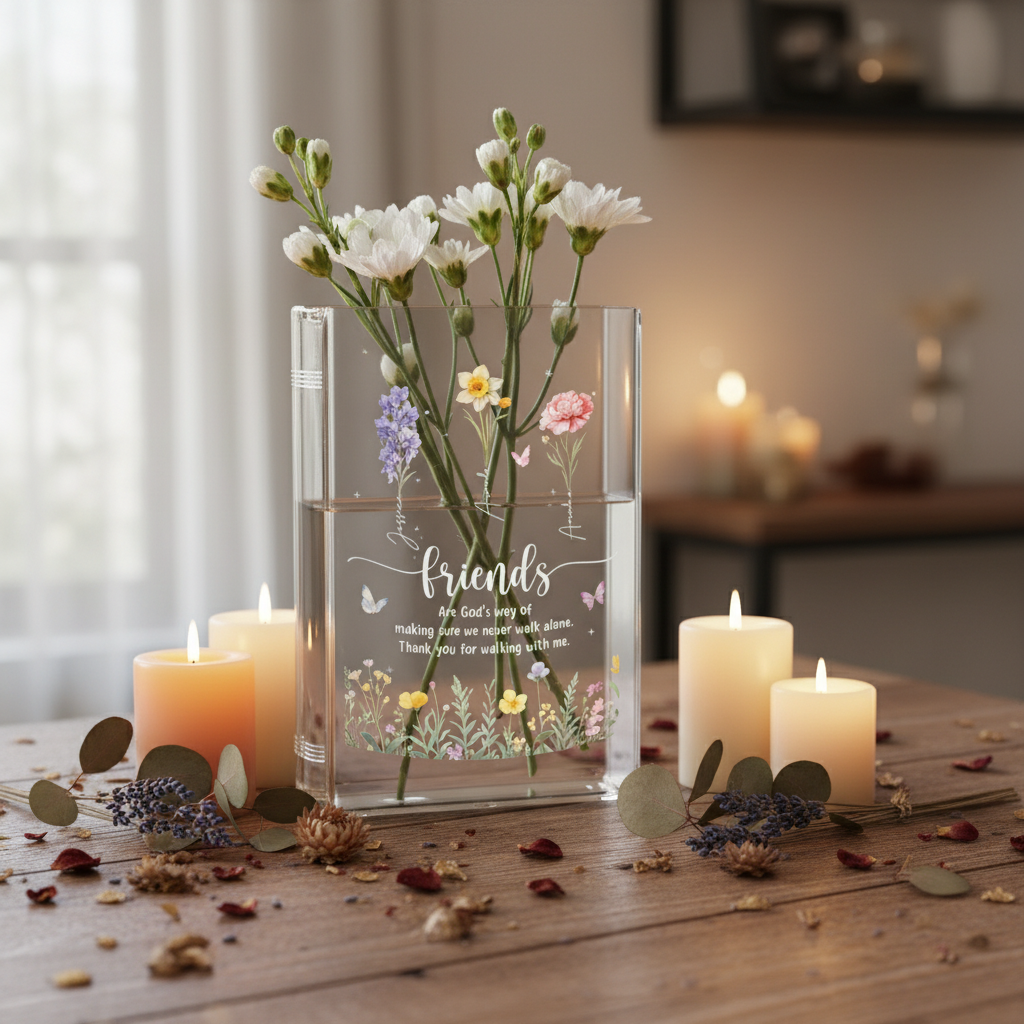 Personalized Best Friends Birth Month Flower Book Vase – Custom Ceramic Vase for Besties, Soul Sisters Gift, Perfect BFF Friendship Decor