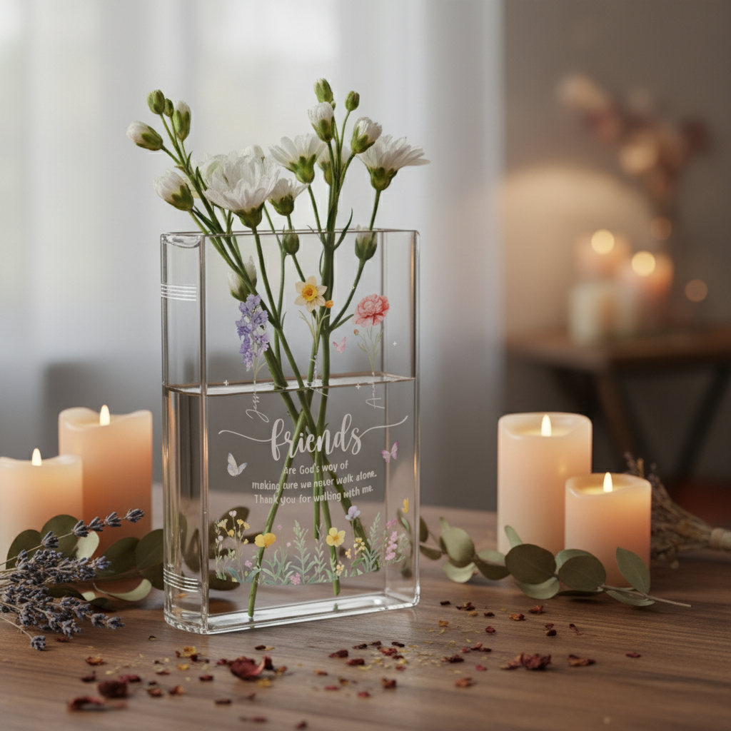 Personalized Best Friends Birth Month Flower Book Vase – Custom Ceramic Vase for Besties, Soul Sisters Gift, Perfect BFF Friendship Decor