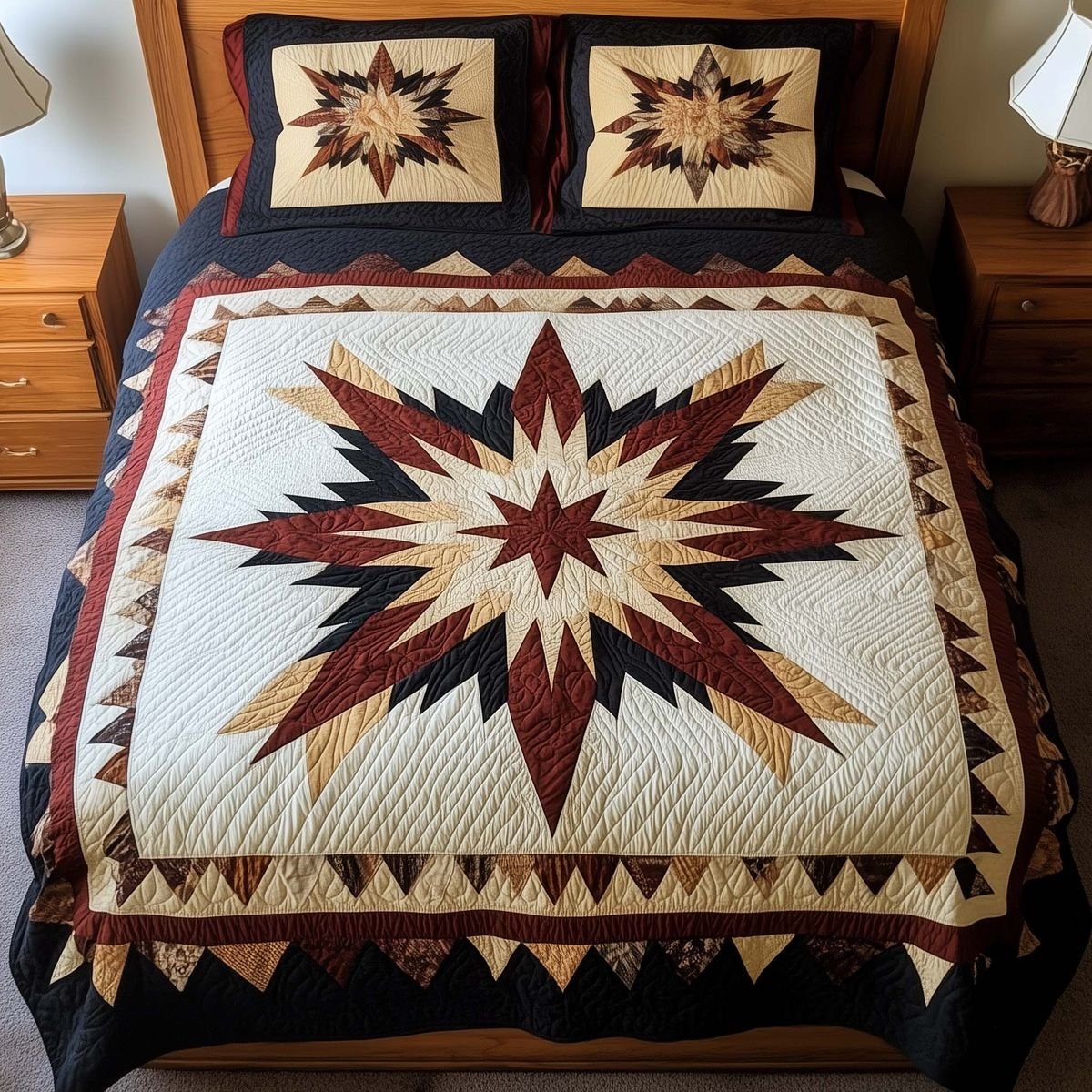 Winter Snowflake Patchwork Quilted Bedding Set, Patchwork Bedspread with Pillowcases, Festive Winter Bedroom Decor, Bedding Decor PTBED11
