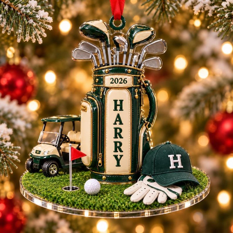 Personalized Golf Christmas Ornament, Custom Name Golf Bag Ornament, Golfer Keepsake Gift 2026 ACRYLICOR13