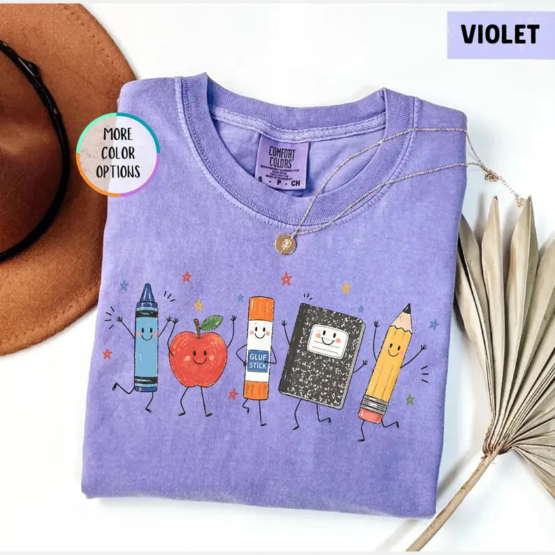 Comfort Colors® Funny Teacher Life Shirt, Back To School Gift, Preschool Teacher School Supplies T-shirt, Crayon Apple Pencil Notebook Shirt. SPETAL3