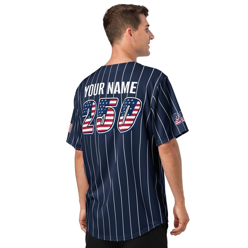 Personalized USA 250th Baseball Jersey, Red White and Blue, Custom Patriotic Shirt, Independence Day Apparel, 4th of July Custom Patriotic Baseball Jersey, 250th USA Name Number Shirt. BJPETAL04