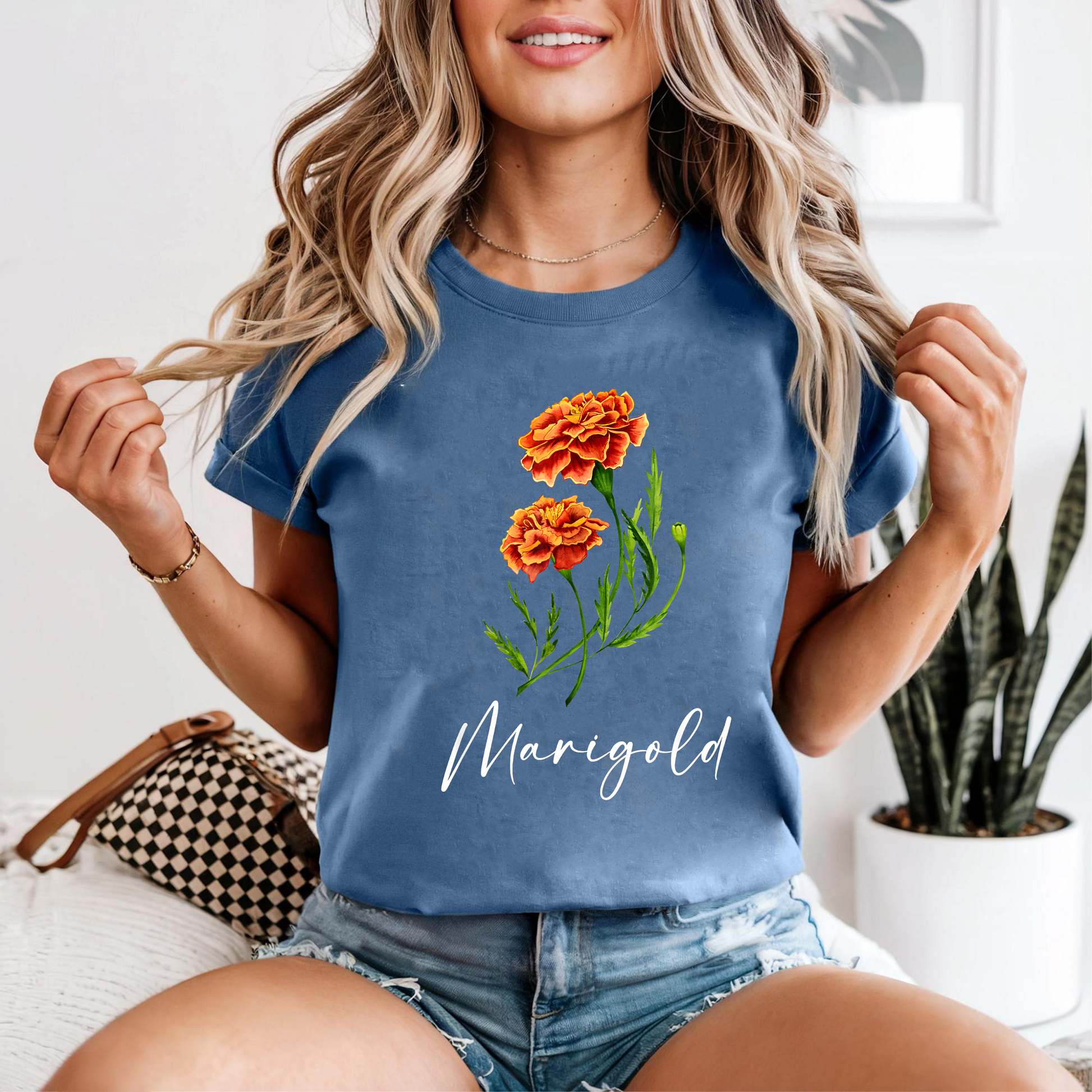 Marigold Flower Shirt, Vintage Floral Graphic Tee, Fall Botanical Shirt, Garden Lover Tee, Autumn Gift Shirt