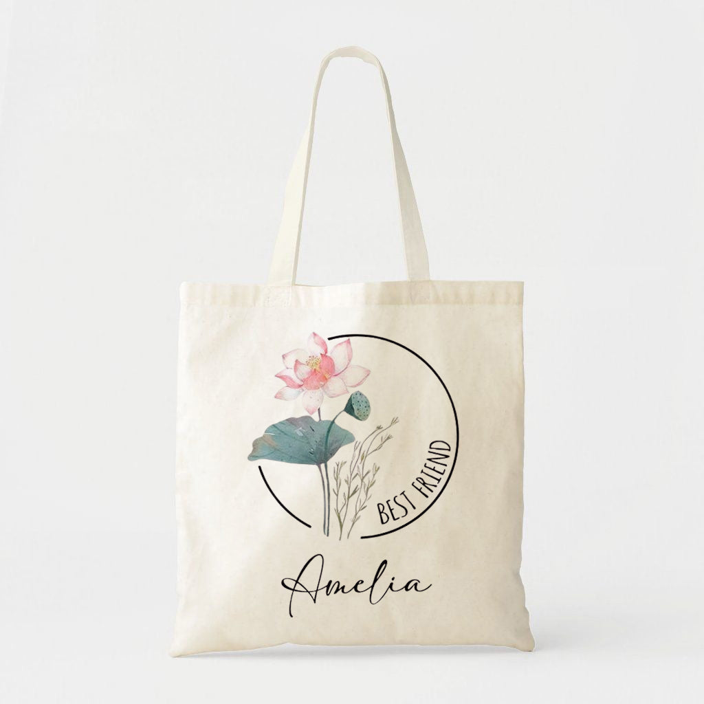 Personalized Monthly Bloom Tote Bag, Custom Birth Flower Canvas Bag, Custom Name Floral Shopper, Birthday Gift, Bridesmaid Gift, Best Friend Gift