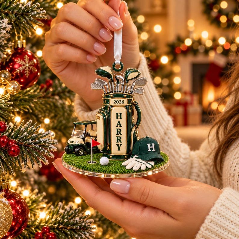 Personalized Golf Christmas Ornament, Custom Name Golf Bag Ornament, Golfer Keepsake Gift 2026 ACRYLICOR13
