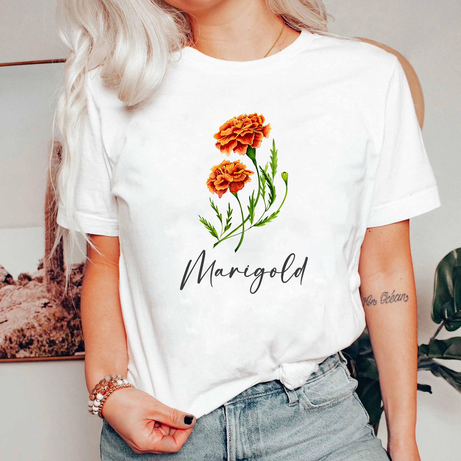 Marigold Flower Shirt, Vintage Floral Graphic Tee, Fall Botanical Shirt, Garden Lover Tee, Autumn Gift Shirt