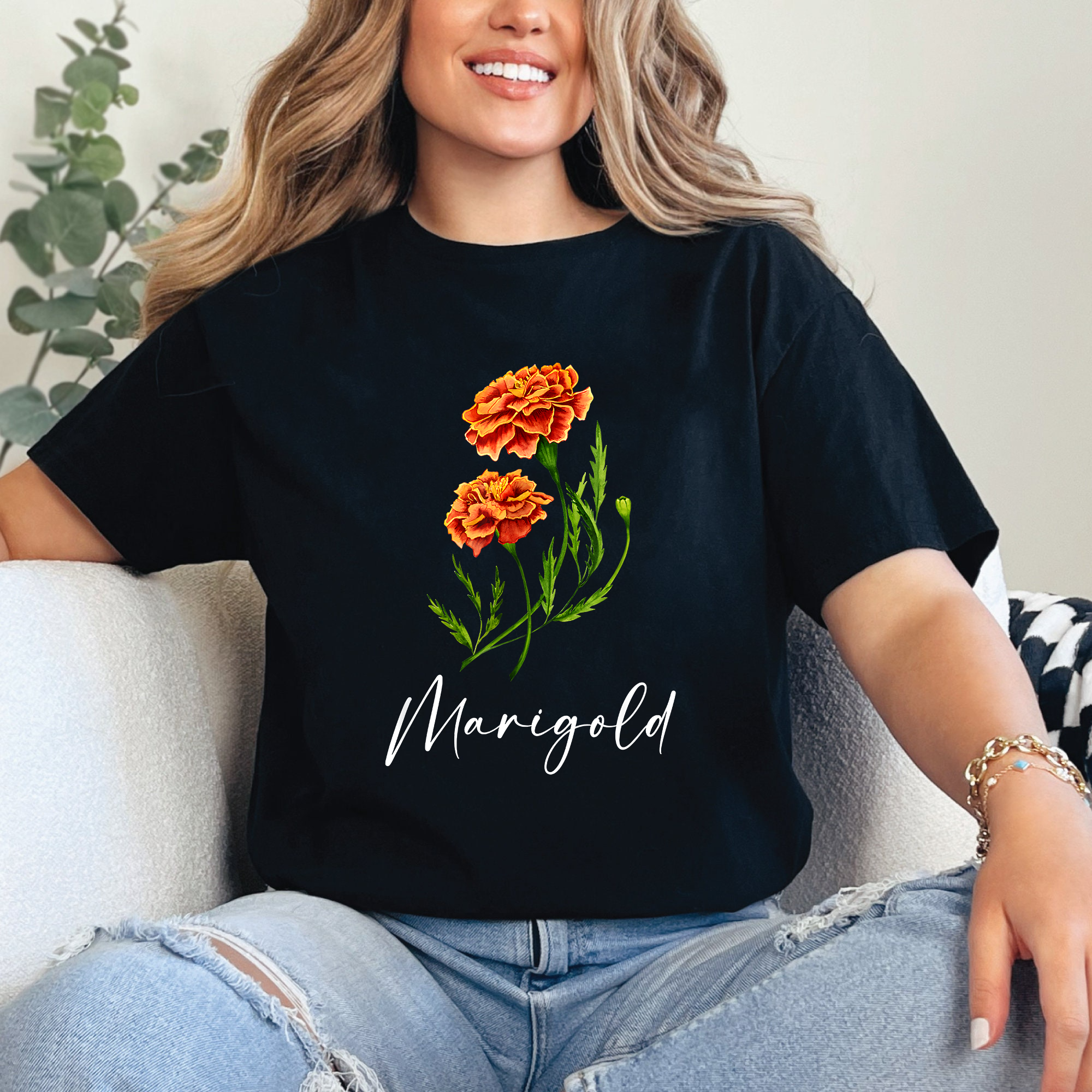Marigold Flower Shirt, Vintage Floral Graphic Tee, Fall Botanical Shirt, Garden Lover Tee, Autumn Gift Shirt