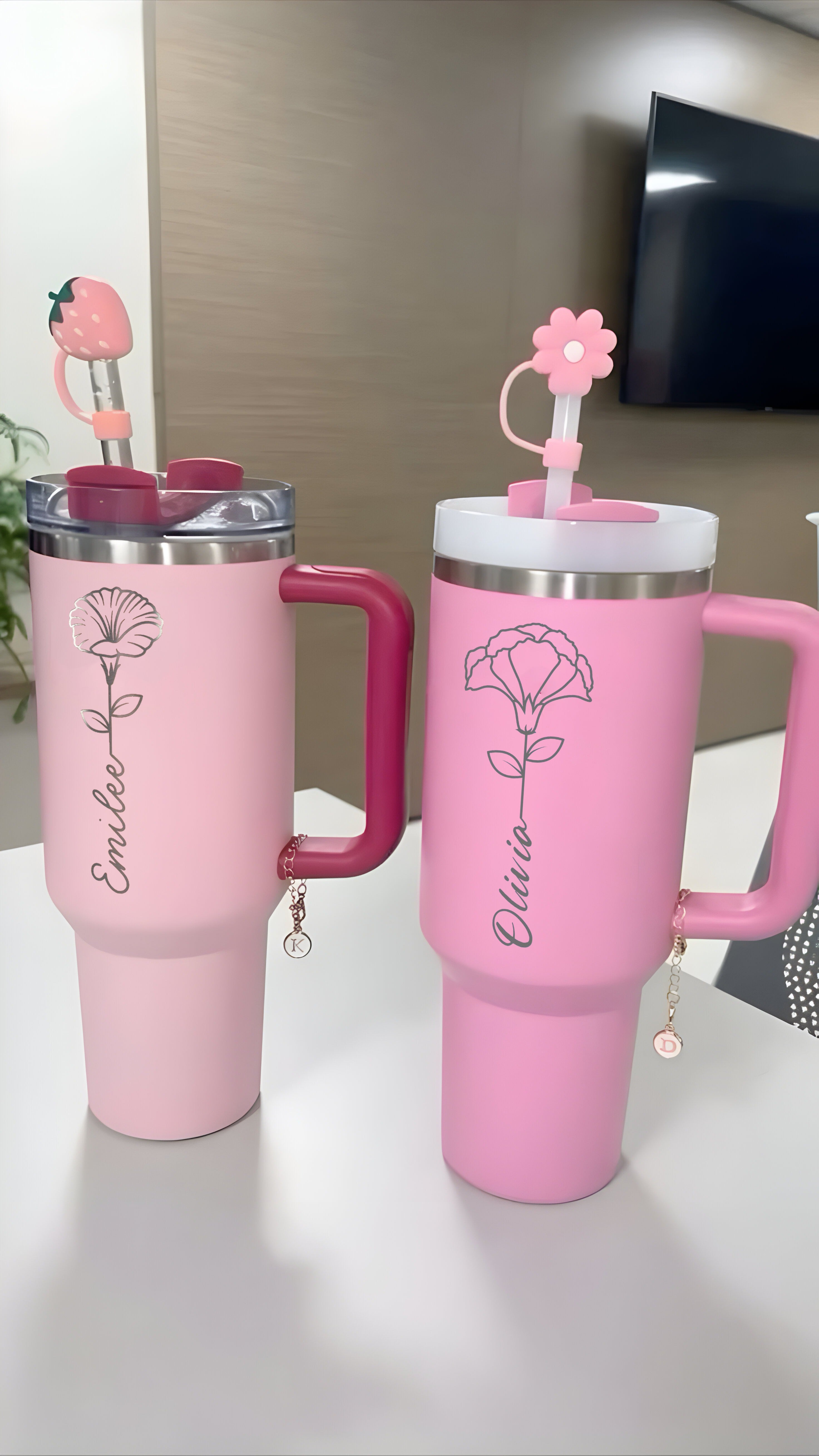 Personalized 40oz Tumbler with Handle, Birth Flower Custom Name Cup, Gift for Teen, Best Friend, Sister, Birthday Gift