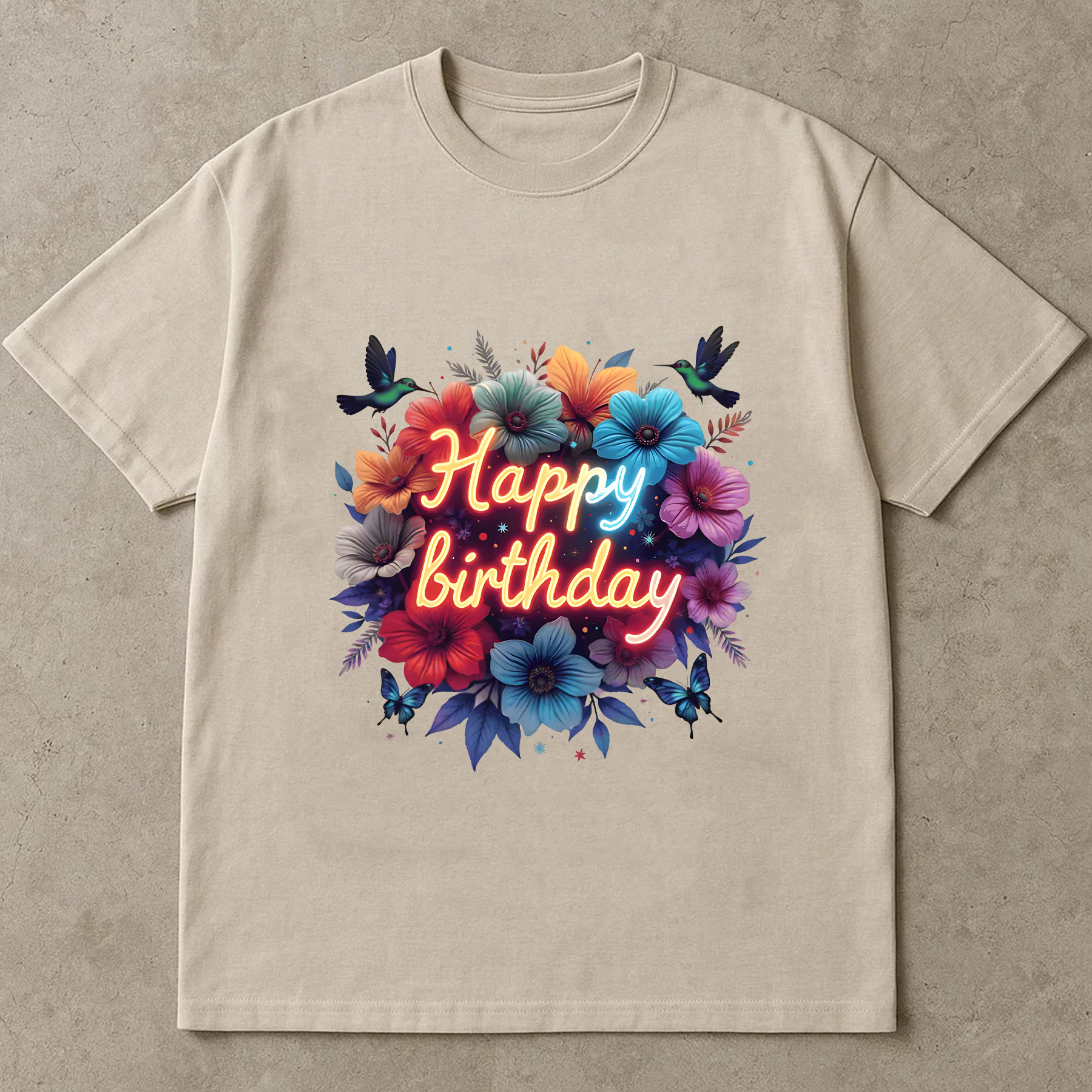 Happy Birthday Shirt, Colorful Neon Floral Tee, Birthday Gift T-Shirt, Party Flower Shirt, Fun Celebration Graphic Tee