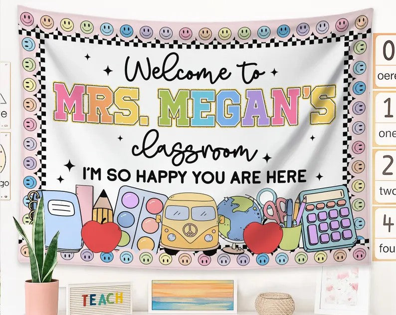 Welcome to Classroom Tapestry, Custom Name Teacher Tapestry, Classroom Decor, Welcome To Class Banner, Teacher Gifts, Back To School. CBPETAL20
