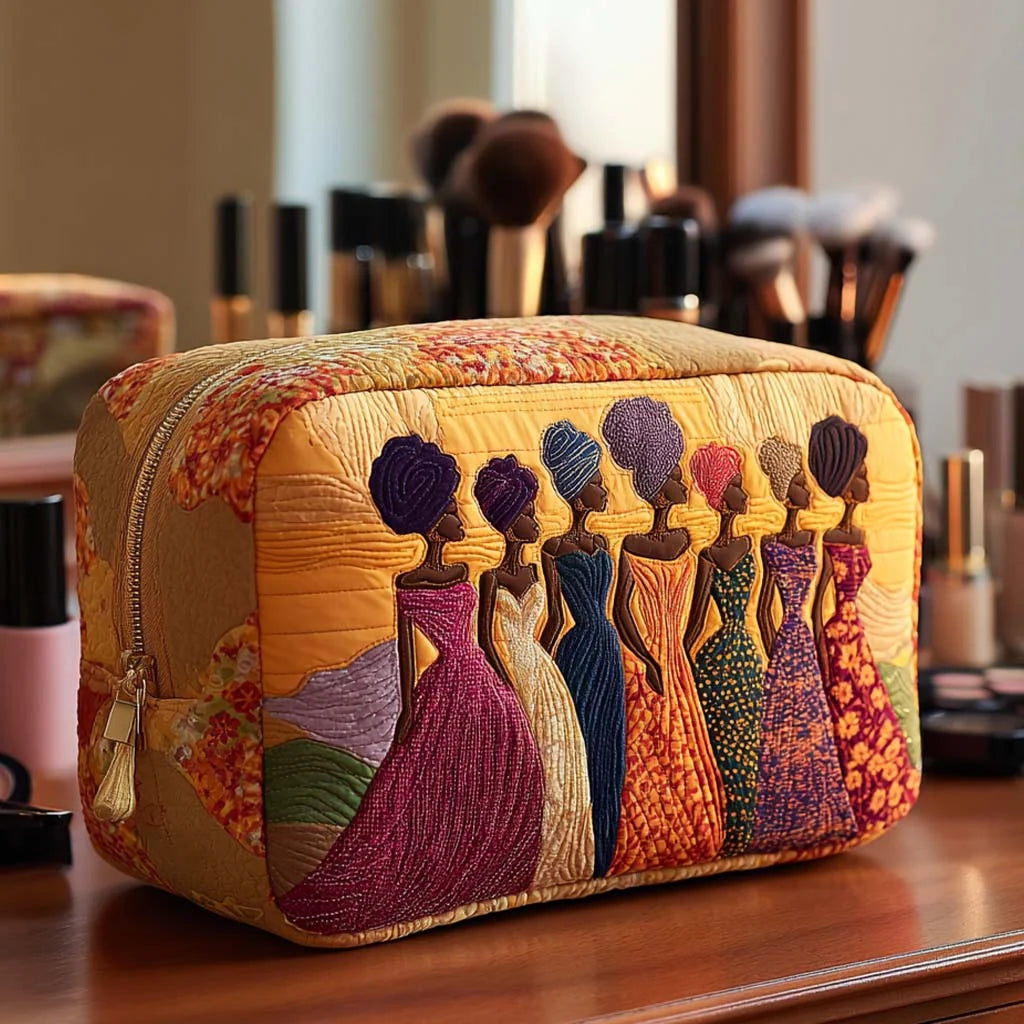 Quilted Sisterhood Makeup Bag, Black Women Fashion Cosmetic Pouch, Travel Toiletry Organizer – QMBPETAL14