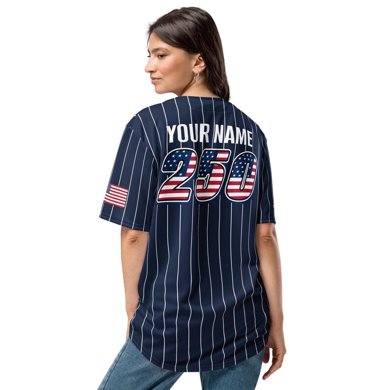 Personalized USA 250th Baseball Jersey, Red White and Blue, Custom Patriotic Shirt, Independence Day Apparel, 4th of July Custom Patriotic Baseball Jersey, 250th USA Name Number Shirt. BJPETAL04