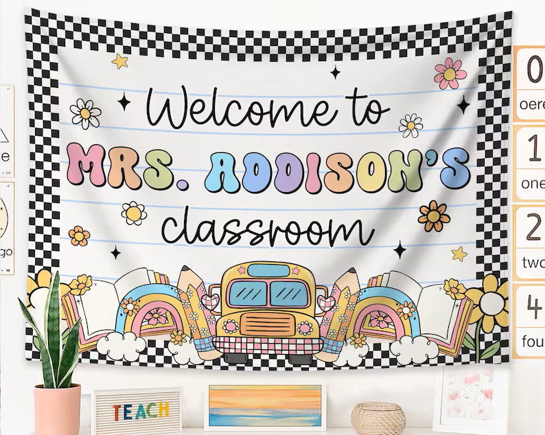 Personalized Classroom Tapestry, Classroom Banner, Classroom Decor, Teacher Tapestry, Welcome Back To School Banner, Gifts For Teacher. CBPETAL19