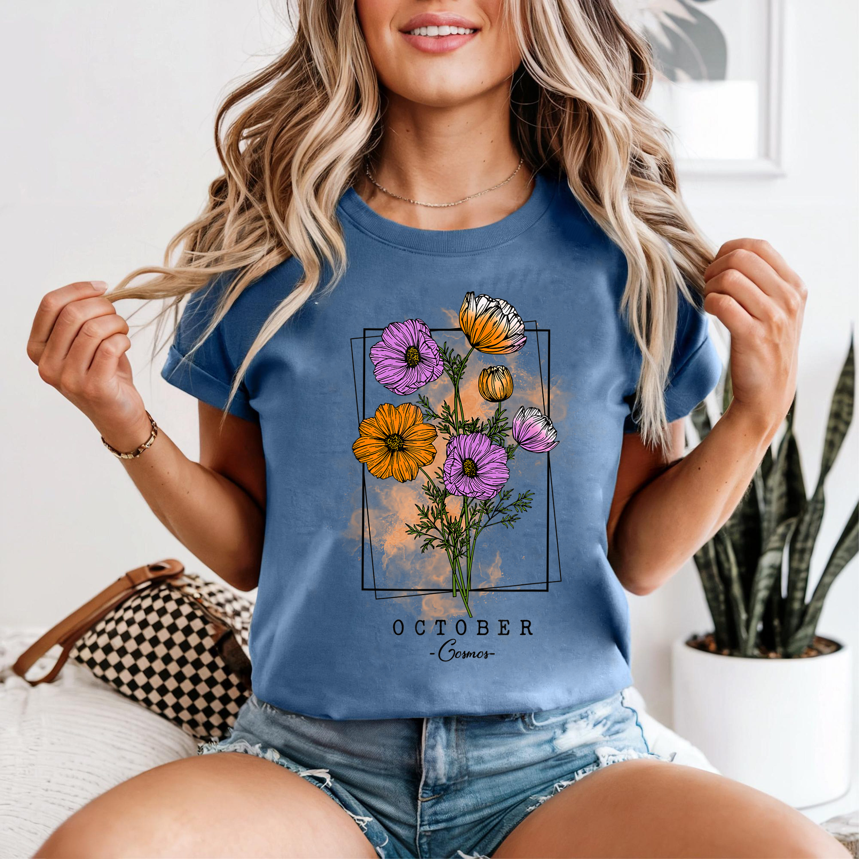 October Birth Flower Shirt, Cosmos Floral Tee, Birth Month Flower Shirt, Personalized Birthday Gift Tee