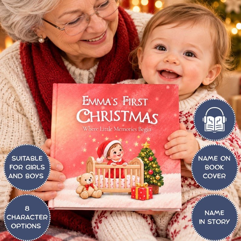 Custom Baby's First Christmas Book, Personalized Storybook for Boys and Girls, Newborn Christmas Gift, Holiday Keepsake PBOOK14