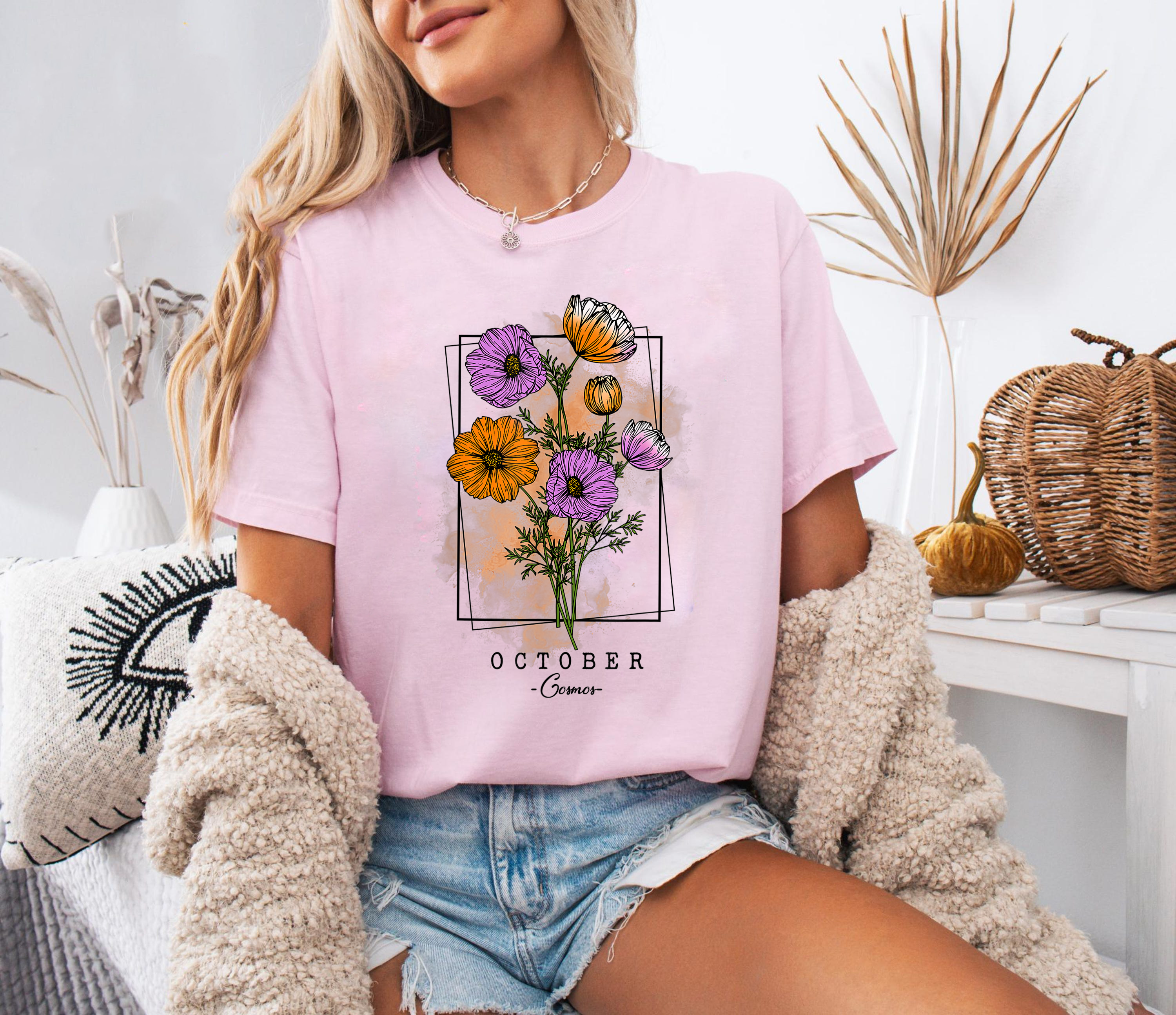 October Birth Flower Shirt, Cosmos Floral Tee, Birth Month Flower Shirt, Personalized Birthday Gift Tee