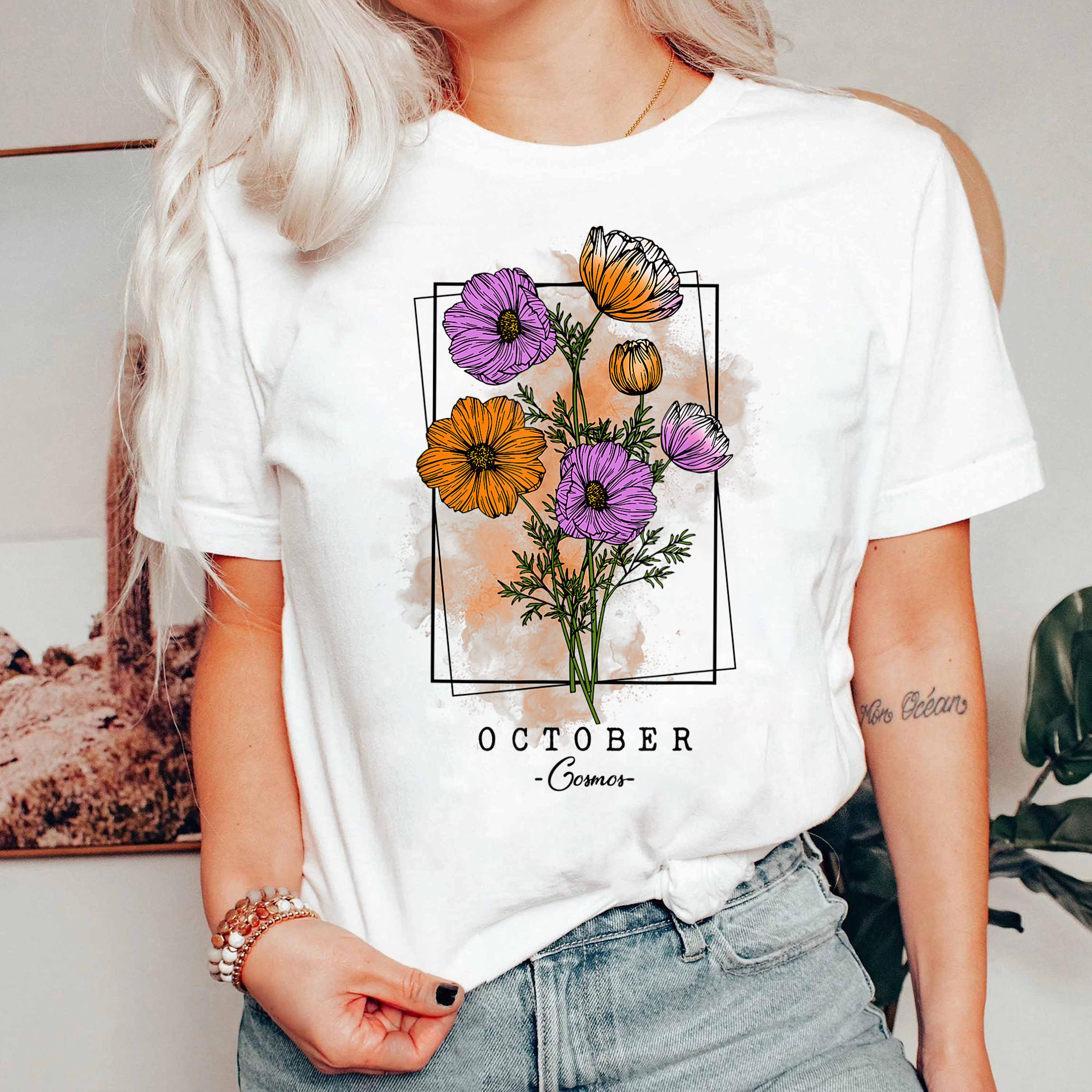 October Birth Flower Shirt, Cosmos Floral Tee, Birth Month Flower Shirt, Personalized Birthday Gift Tee