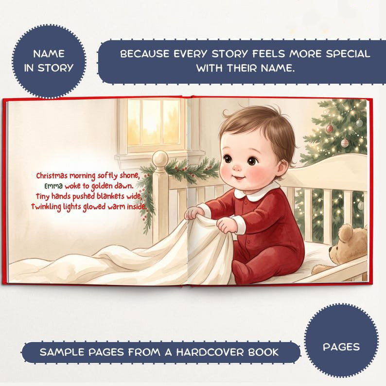 Custom Baby's First Christmas Book, Personalized Storybook for Boys and Girls, Newborn Christmas Gift, Holiday Keepsake PBOOK14