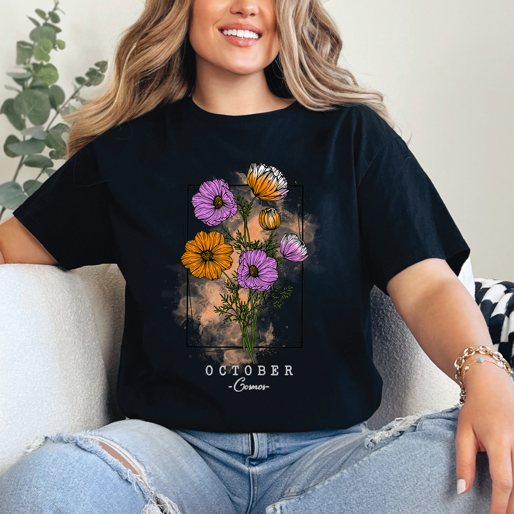October Birth Flower Shirt, Cosmos Floral Tee, Birth Month Flower Shirt, Personalized Birthday Gift Tee