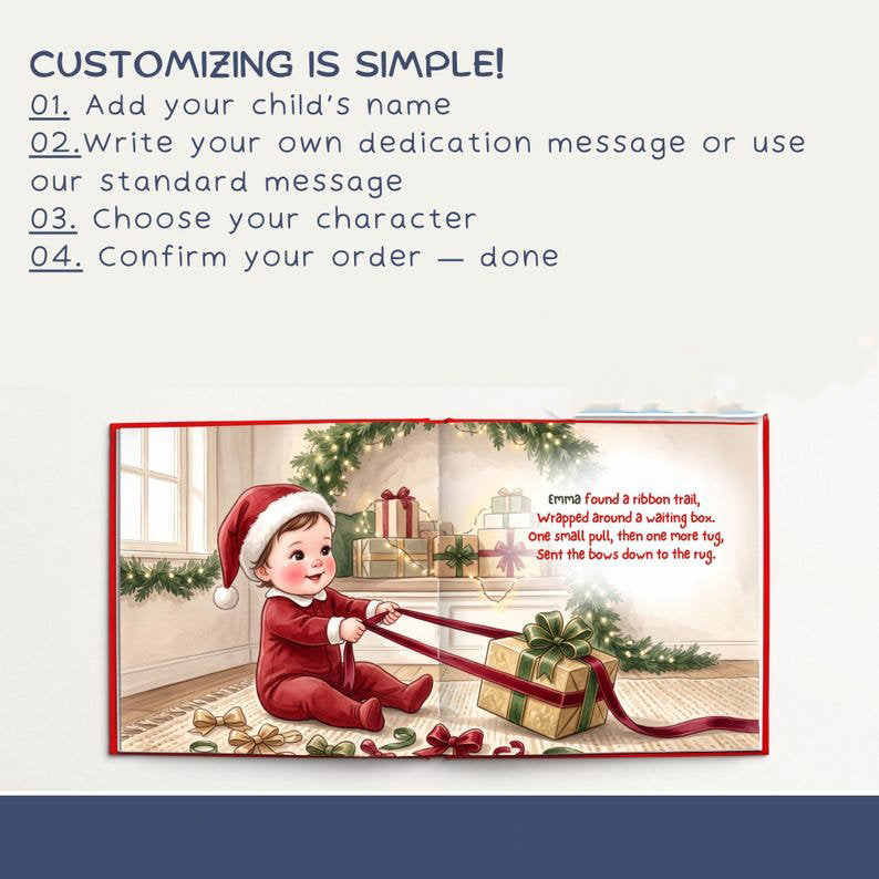 Custom Baby's First Christmas Book, Personalized Storybook for Boys and Girls, Newborn Christmas Gift, Holiday Keepsake PBOOK14