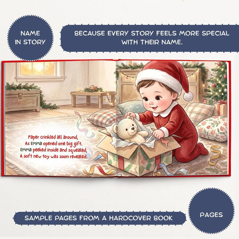 Custom Baby's First Christmas Book, Personalized Storybook for Boys and Girls, Newborn Christmas Gift, Holiday Keepsake PBOOK14