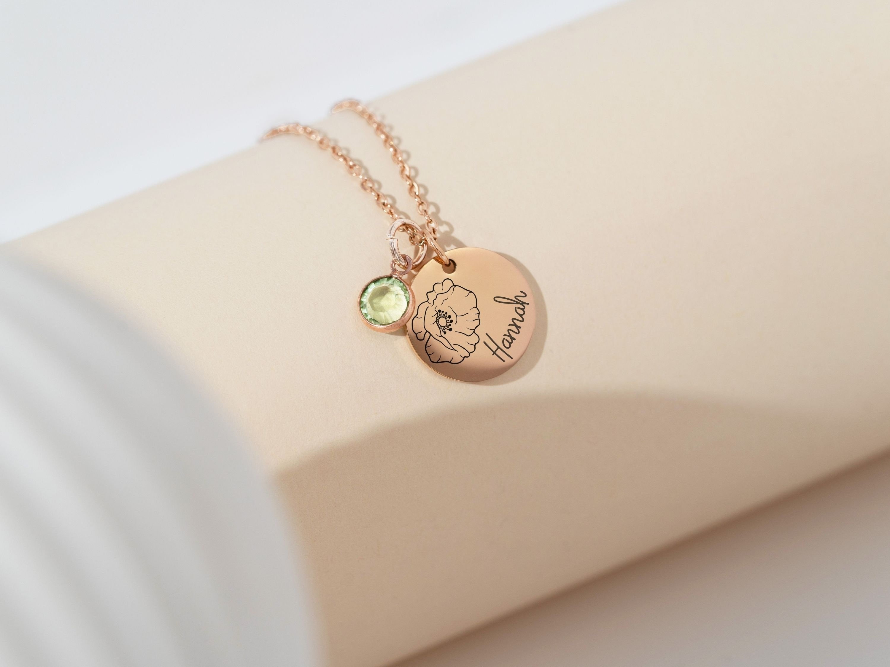 Birth Flower Birthstone Necklace, Women Girl Gift for Wedding, Personalized Gift for Bridesmaids, Handmade Jewelry