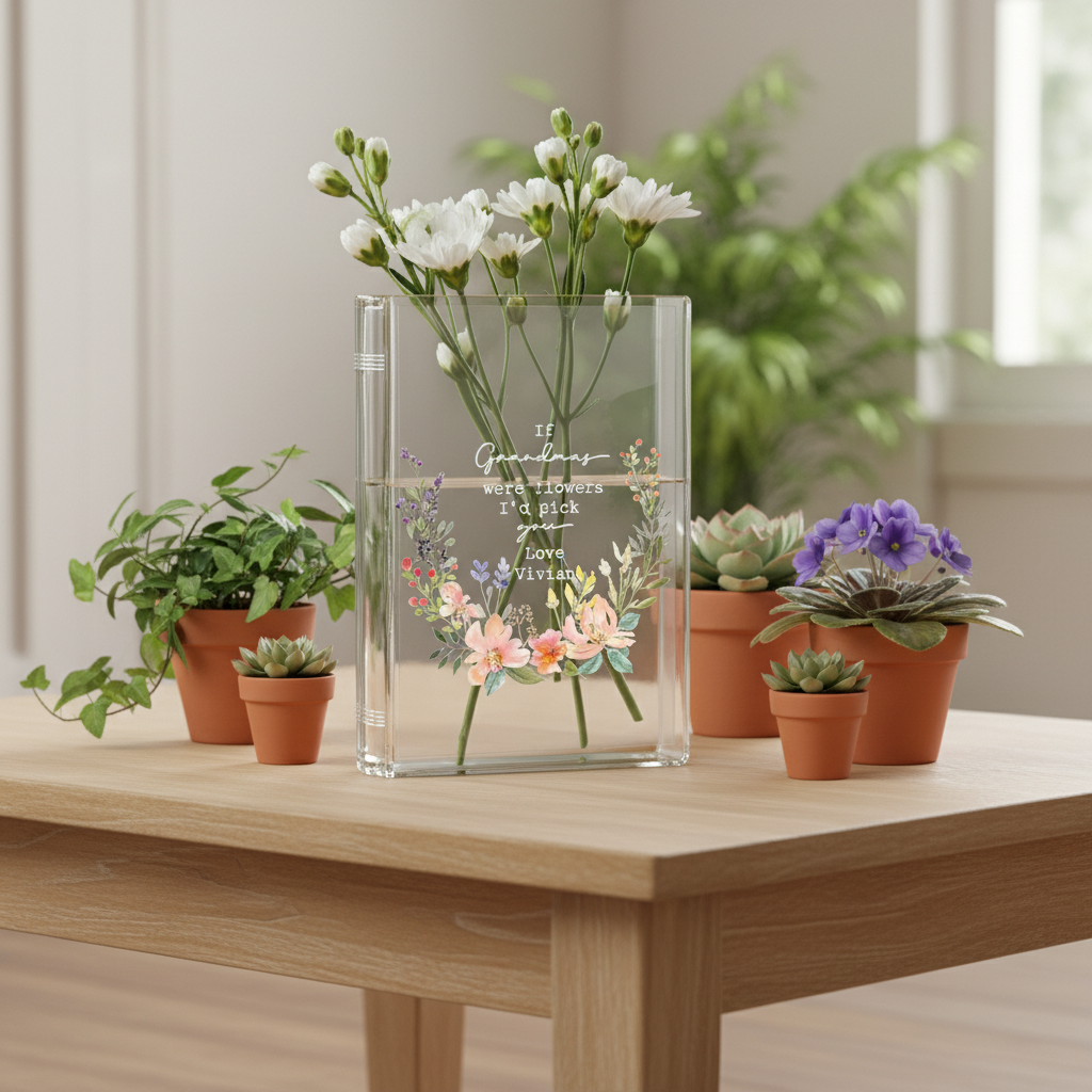 Personalized 'If ... Were Flowers, I’d Pick You' Wildflower Book Vase – Custom Ceramic Vase for Mum, Nana, or Grandma, Gift from Granddaughter