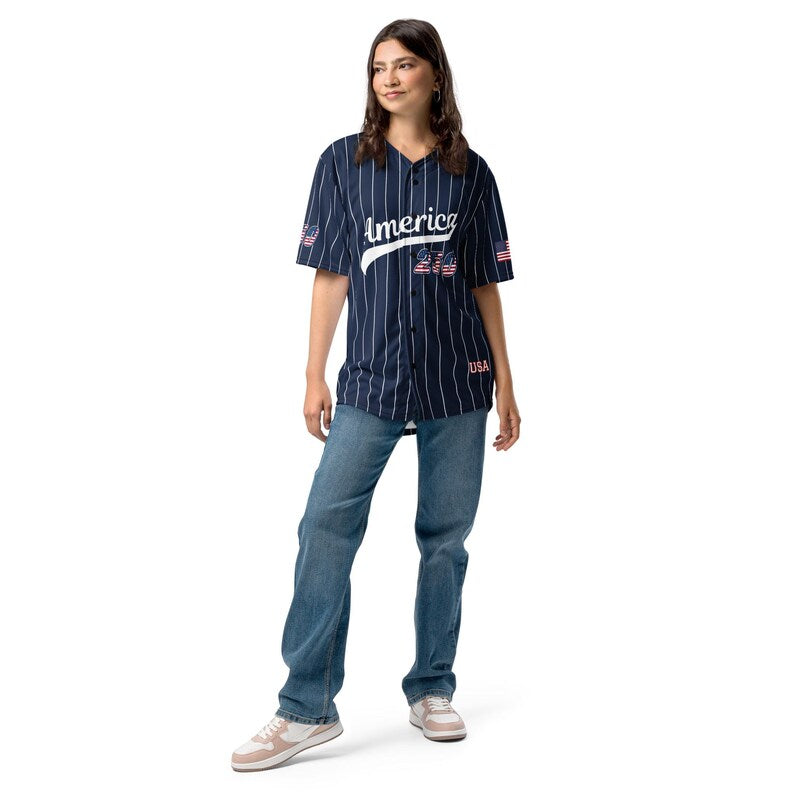 Personalized USA 250th Baseball Jersey, Red White and Blue, Custom Patriotic Shirt, Independence Day Apparel, 4th of July Custom Patriotic Baseball Jersey, 250th USA Name Number Shirt. BJPETAL04