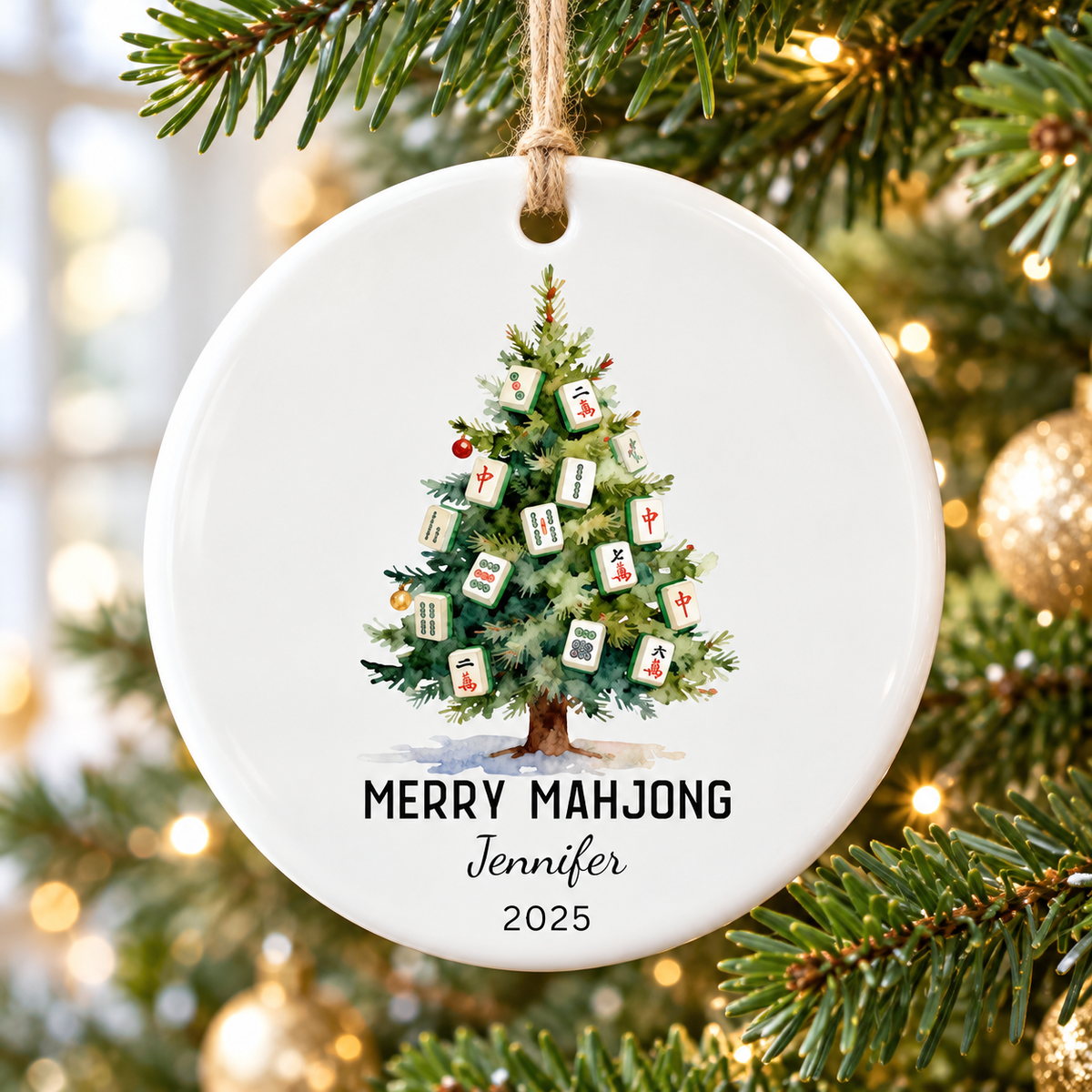 Merry Mahjong Ornament, Personalized Mahjong Christmas Tree Ornament, Mahjong Lover Gift, Ceramic Mahj Holiday Decor Game Night Keepsake CERAMIC13