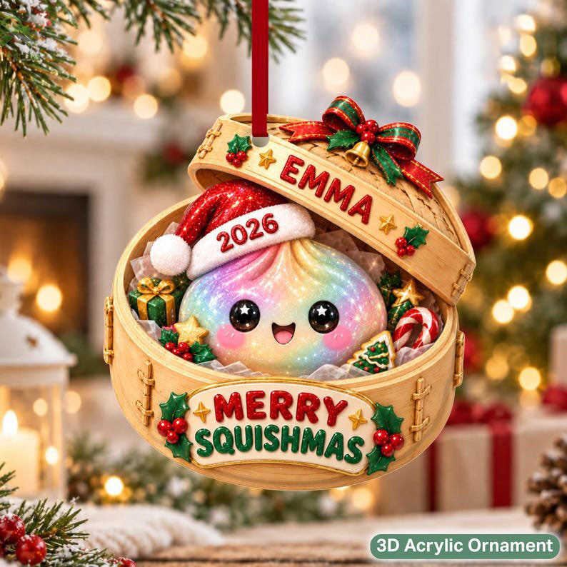 Custom Glitter Dumpling 3D Ornament, Squishy Ornament 2026, Custom Name Squishy Ornament,Christmas Ornaments for Kids, 2026 Xmas Keepsake ACRYLICOR15