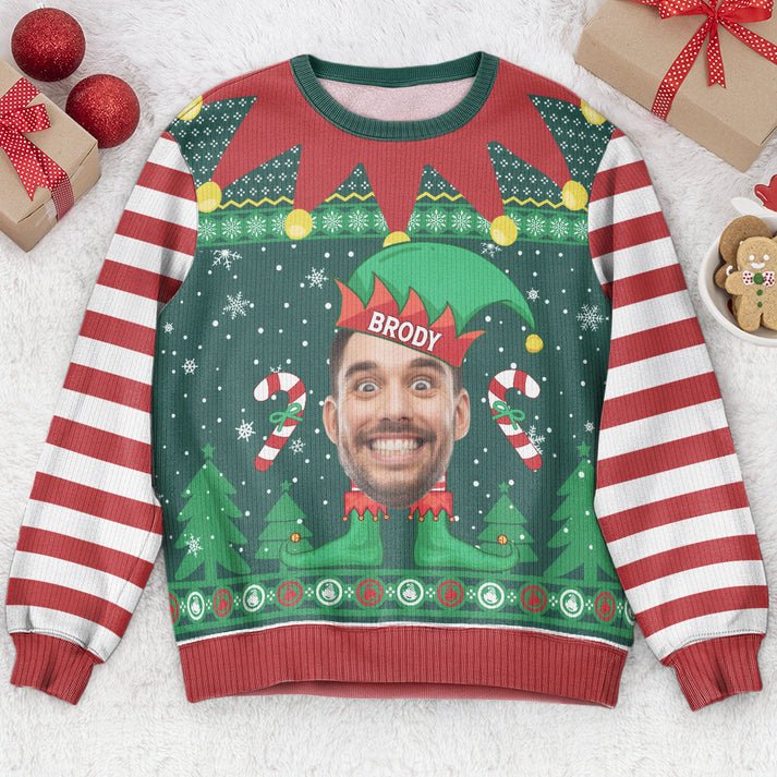 Personalized Elf Christmas Ugly Christmas Sweater, Custom Photo ELF Shirt, Unisex Kid Adult Sweater, Christmas Party Shirt, Holiday Sweatshirts, Xmas Outfit, Christmas Gift UXMAS15