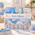 Personalized Ocean Book Basket for Kids, Custom Name Whale Library Storage Bin, Nursery Book Organizer, Under the Sea Reading Nook Decor BBPETAL24