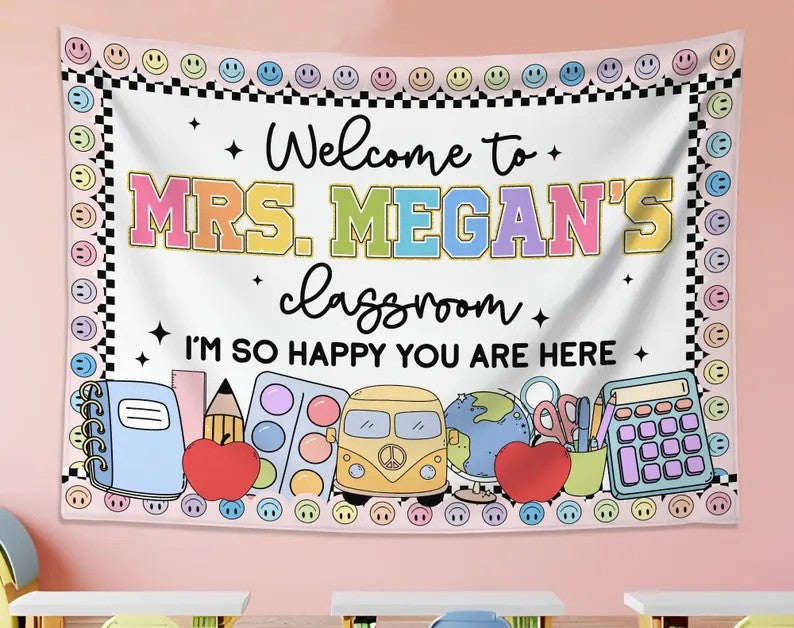 Welcome to Classroom Tapestry, Custom Name Teacher Tapestry, Classroom Decor, Welcome To Class Banner, Teacher Gifts, Back To School. CBPETAL20