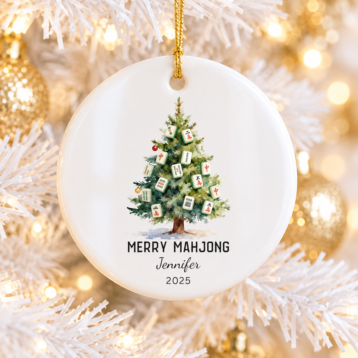 Merry Mahjong Ornament, Personalized Mahjong Christmas Tree Ornament, Mahjong Lover Gift, Ceramic Mahj Holiday Decor Game Night Keepsake CERAMIC13