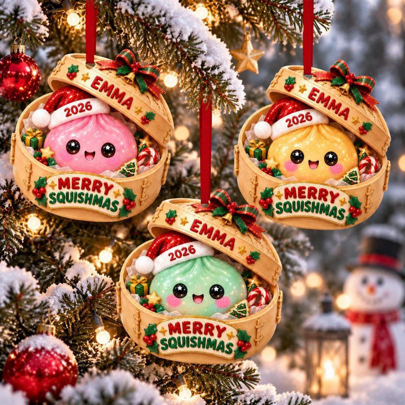 Custom Glitter Dumpling 3D Ornament, Squishy Ornament 2026, Custom Name Squishy Ornament,Christmas Ornaments for Kids, 2026 Xmas Keepsake ACRYLICOR15