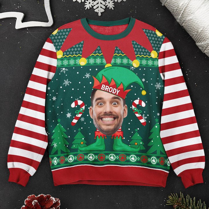 Personalized Elf Christmas Ugly Christmas Sweater, Custom Photo ELF Shirt, Unisex Kid Adult Sweater, Christmas Party Shirt, Holiday Sweatshirts, Xmas Outfit, Christmas Gift UXMAS15