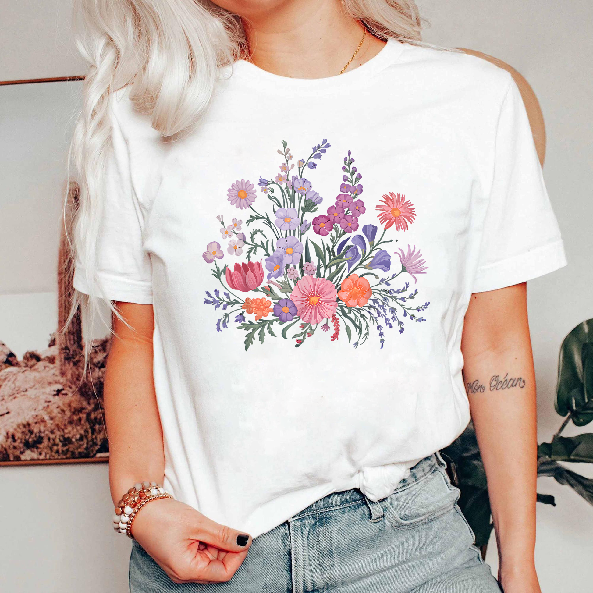 Pastel Flower Shirt, Wildflower Bouquet Tee, Cottagecore Floral Shirt, Spring Botanical T-Shirt, Garden Lover Gift Shirt