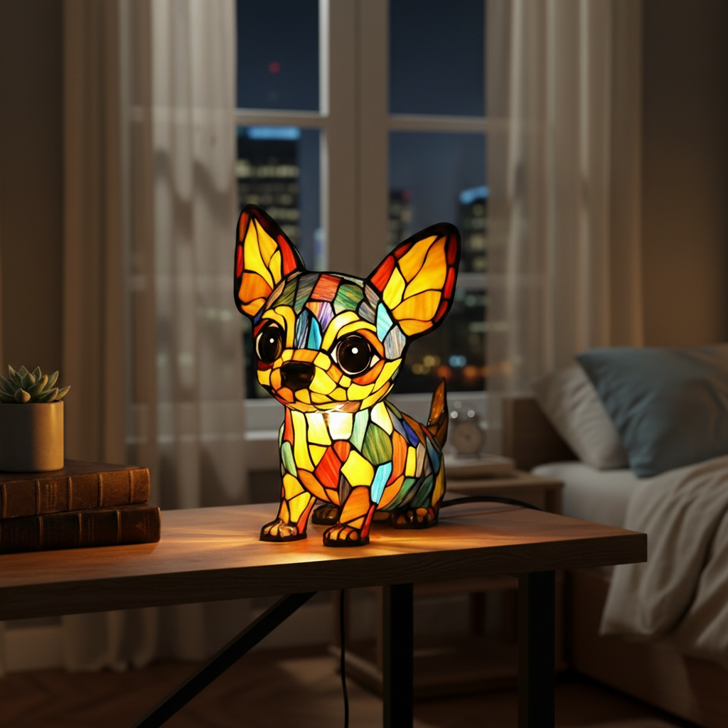 Sitting Chihuahua LED Night Light, Acrylic Plastic Chihuahua Dog Table Lamp, Artistic Mosaic Style Decor Light, Cozy Bedroom Night Lamp, Dog Lover Gift