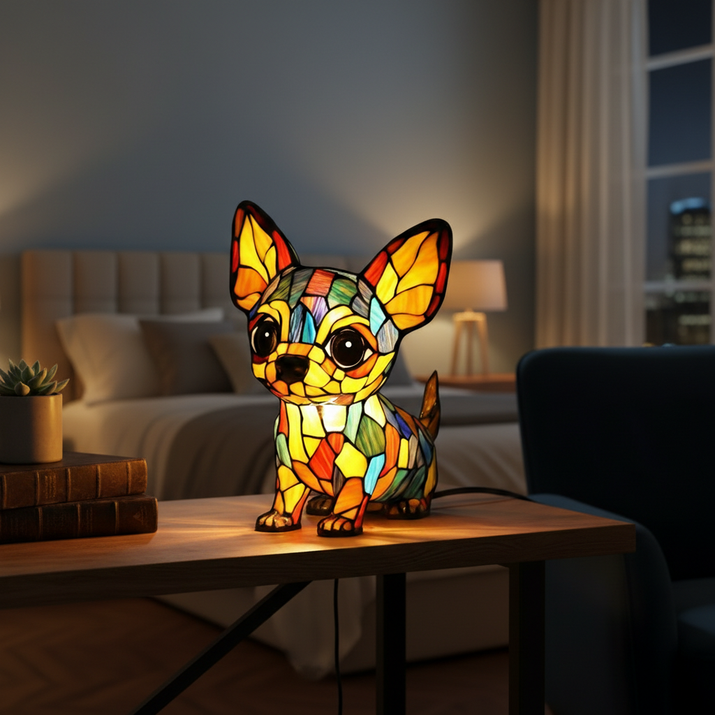 Sitting Chihuahua LED Night Light, Acrylic Plastic Chihuahua Dog Table Lamp, Artistic Mosaic Style Decor Light, Cozy Bedroom Night Lamp, Dog Lover Gift