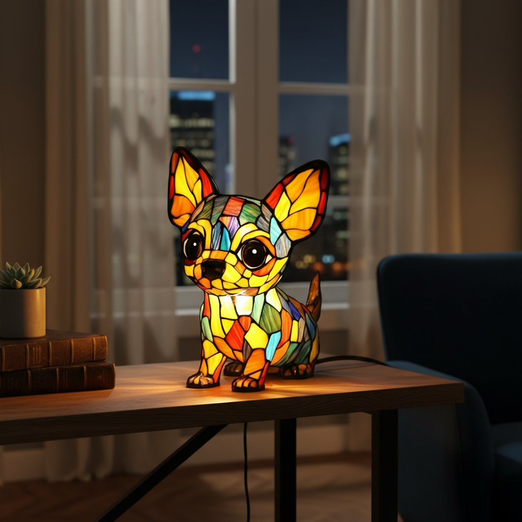 Sitting Chihuahua LED Night Light, Acrylic Plastic Chihuahua Dog Table Lamp, Artistic Mosaic Style Decor Light, Cozy Bedroom Night Lamp, Dog Lover Gift