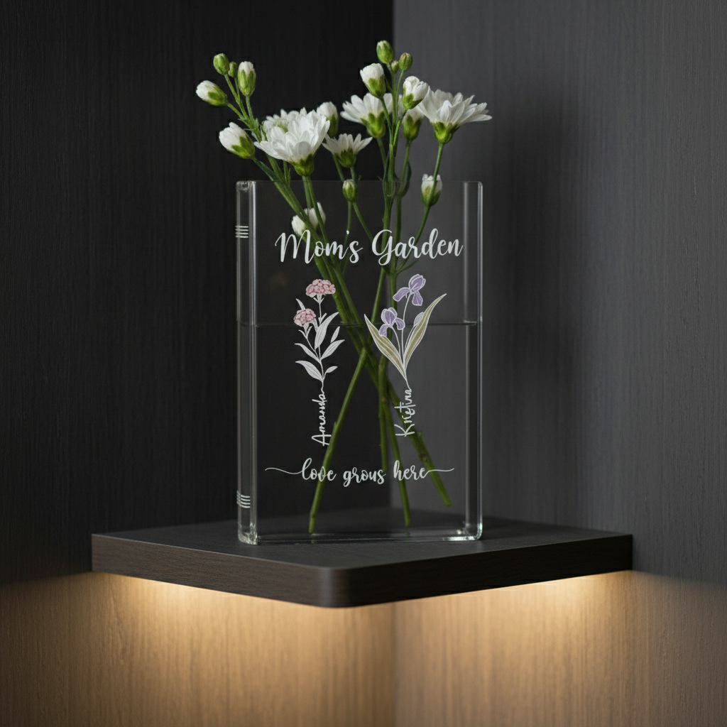 Personalized Family Garden Birth Month Flower Book Vase – Custom Ceramic Keepsake for Mom or Grandma, Perfect Mother's Day Gift