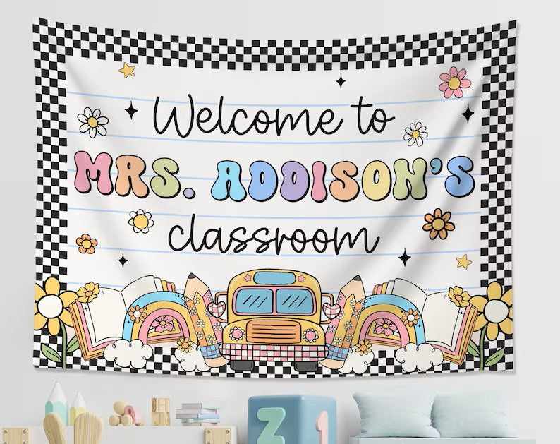 Personalized Classroom Tapestry, Classroom Banner, Classroom Decor, Teacher Tapestry, Welcome Back To School Banner, Gifts For Teacher. CBPETAL19
